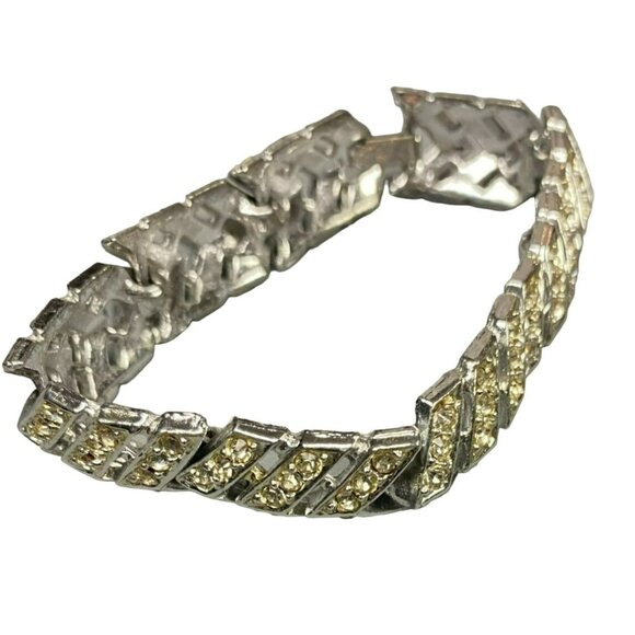 Vintage MCM Silver tone Rhinestone Bracelets, one with Flower and Faux Pearls - Picture 7 of 11